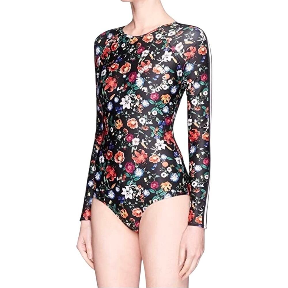 The Upside Paddle Suit Long Sleeve Black Floral Swimsuit US 4 in Wildflowers